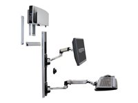 Ergotron LX Wall Mount System - Kit de montaje (brazo de pared, soporte para ratón, 2 fundas para pistas, brazo para teclado, 2 canales de cable, reposamuñecas, guía de pared de 10", guía de pared de 34", espaciador para CPU, kits de soportes de montaje para brazo y CPU, medium CPU holder) - Tecnología patentada Constant Force - para pantalla LCD / equipo PC - aluminio pulido - tamaño de pantalla: hasta 32" 45-247-026
