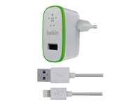 Belkin BOOST?UP Home Charger+Cable - Adaptador de corriente - 2.4 A (USB (solo alimentación)) - blanco - para Apple iPad/iPhone/iPod (Lightning) F8J125VF04-WHT