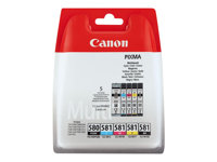 Canon PGI-580 PGBK/CLI-581 CMYBK Multipack - Paquete de 5 - negro, amarillo, cián, magenta - original - blíster - depósito de tinta - para PIXMA TS6251, TS6350, TS6351, TS705, TS8252, TS8350, TS8351, TS8352, TS9550, TS9551 2078C005
