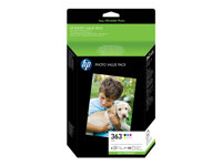HP 363 Series Photo Value Pack - Paquete de 6 - negro, amarillo, cián, magenta, magenta claro, cián claro - 100 x 150 mm cartucho de impresión / kit de papel - para Photosmart 3210, 3310, 8250, C5180, C6180, C6280, C7180, C7280, D6160, D7160, D7360 Q7966EE