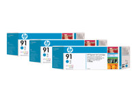 HP 91 3-ink Multipack - Paquete de 3 - 775 ml - cián - original - cartucho de tinta - para DesignJet Z6100, Z6100ps C9483A
