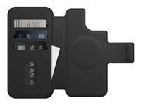 OtterBox - Funda con tapa para teléfono móvil - compatibilidad con MagSafe - piel sintética, imán - negro sombra 77-90282