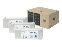 HP 81 - Paquete de 3 - cián claro - original - cartucho de tinta - para DesignJet 5000, 5000ps, 5000ps uv, 5000uv, 5500, 5500mfp, 5500ps C5070A