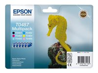 Epson Multipack T0487 - Paquete de 6 - negro, amarillo, cián, magenta, magenta claro, cián claro - original - blíster con alarmas de RF/acústica - cartucho de tinta - para Stylus Photo R200, R220, R300, R300 ME, R300M, R320, R340, RX500, RX600, RX620, RX640 C13T04874020