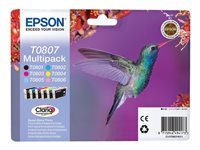 Epson T0807 Multipack - Negro, amarillo, cián, magenta, magenta claro, cián claro - original - blíster con alarmas de RF/acústica - cartucho de tinta - para Stylus Photo P50, PX650, PX660, PX700, PX710, PX720, PX730, PX800, PX810, PX820, PX830 C13T08074021